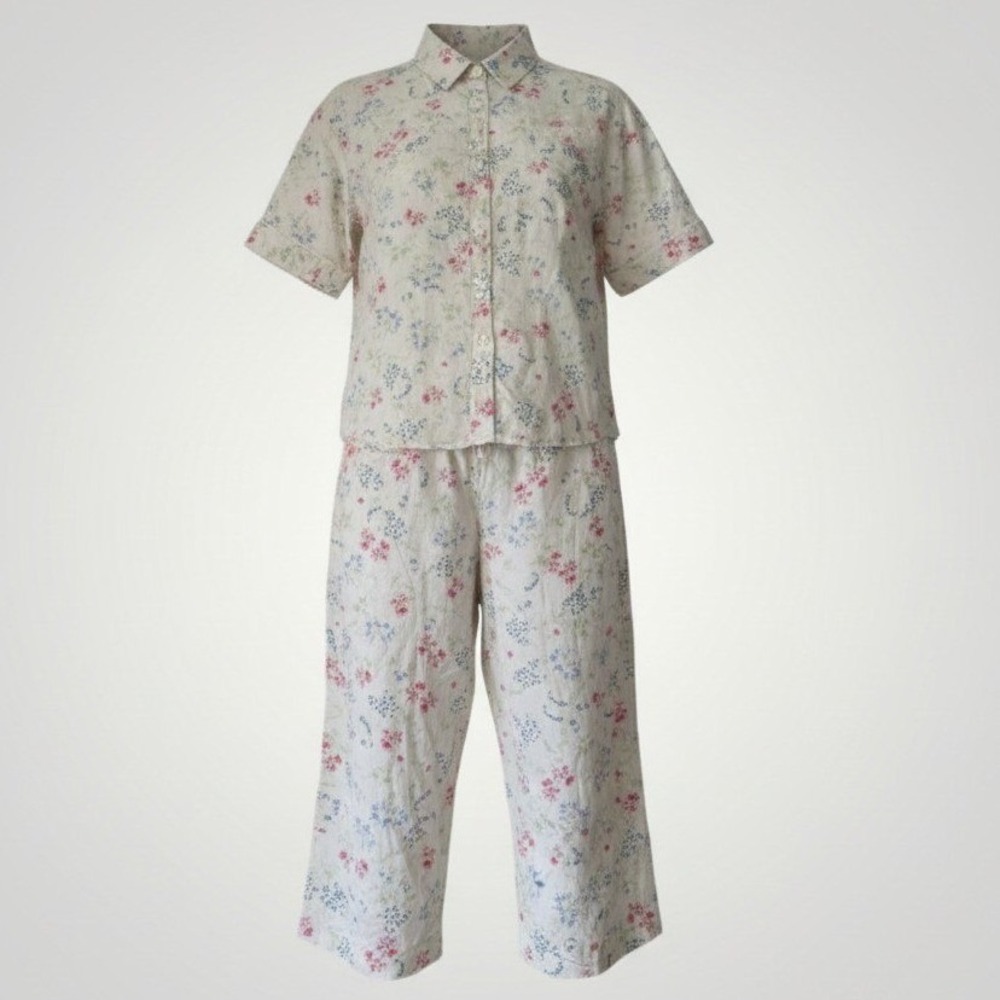 Lauren Ralph Lauren Pajama Set Women Large White Floral Cottagecore Romantic